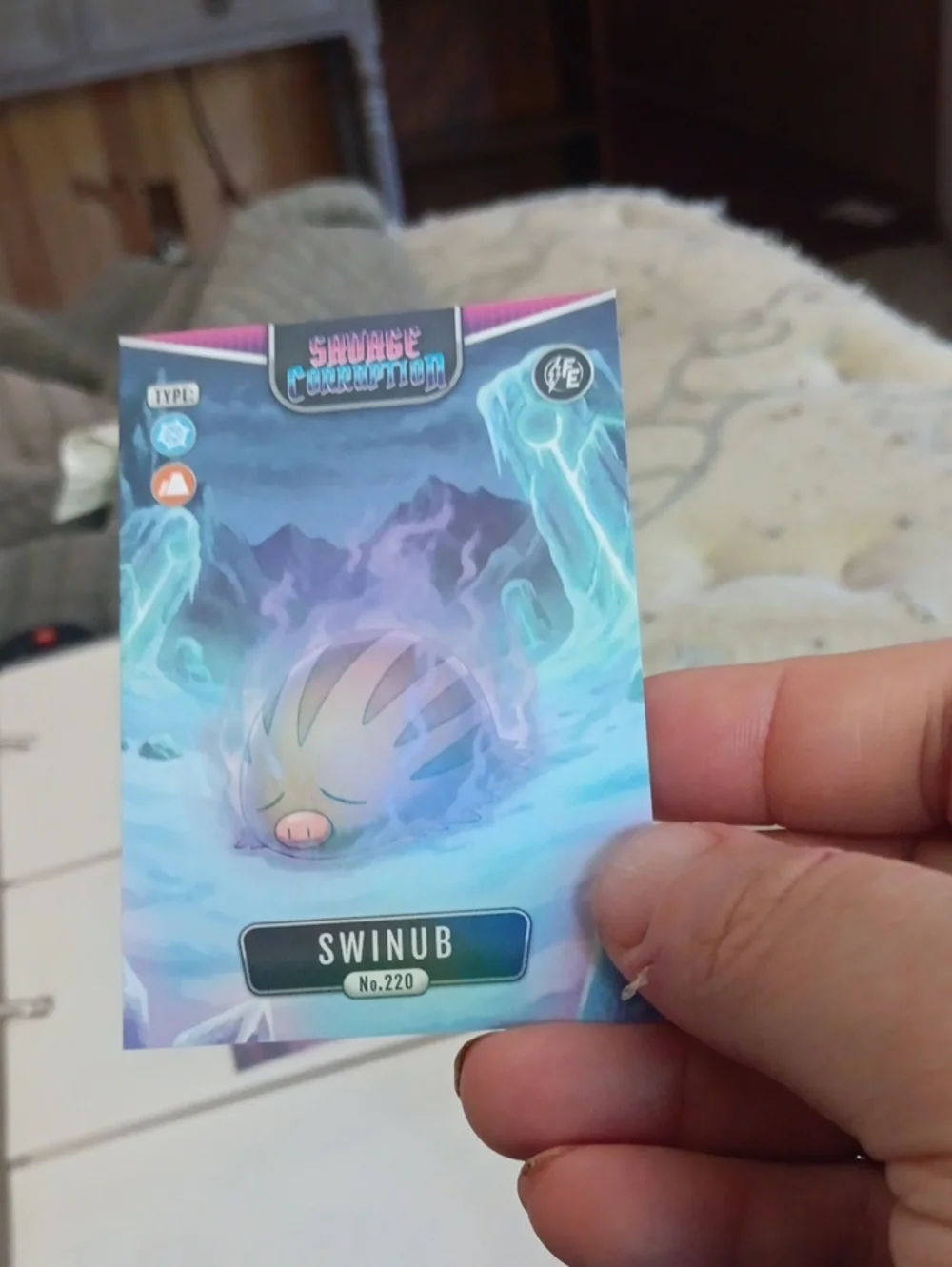 Pokemon Swinub Card Blue Purple Pink Artwork
